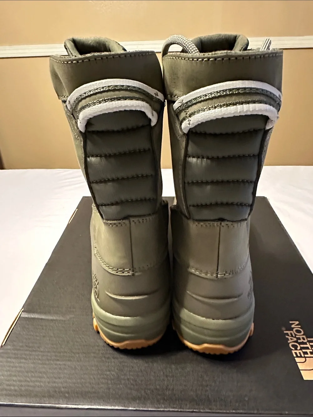 The North Face Women's Taupe/Green Insulated Winter Boots with Tan Outsoles .